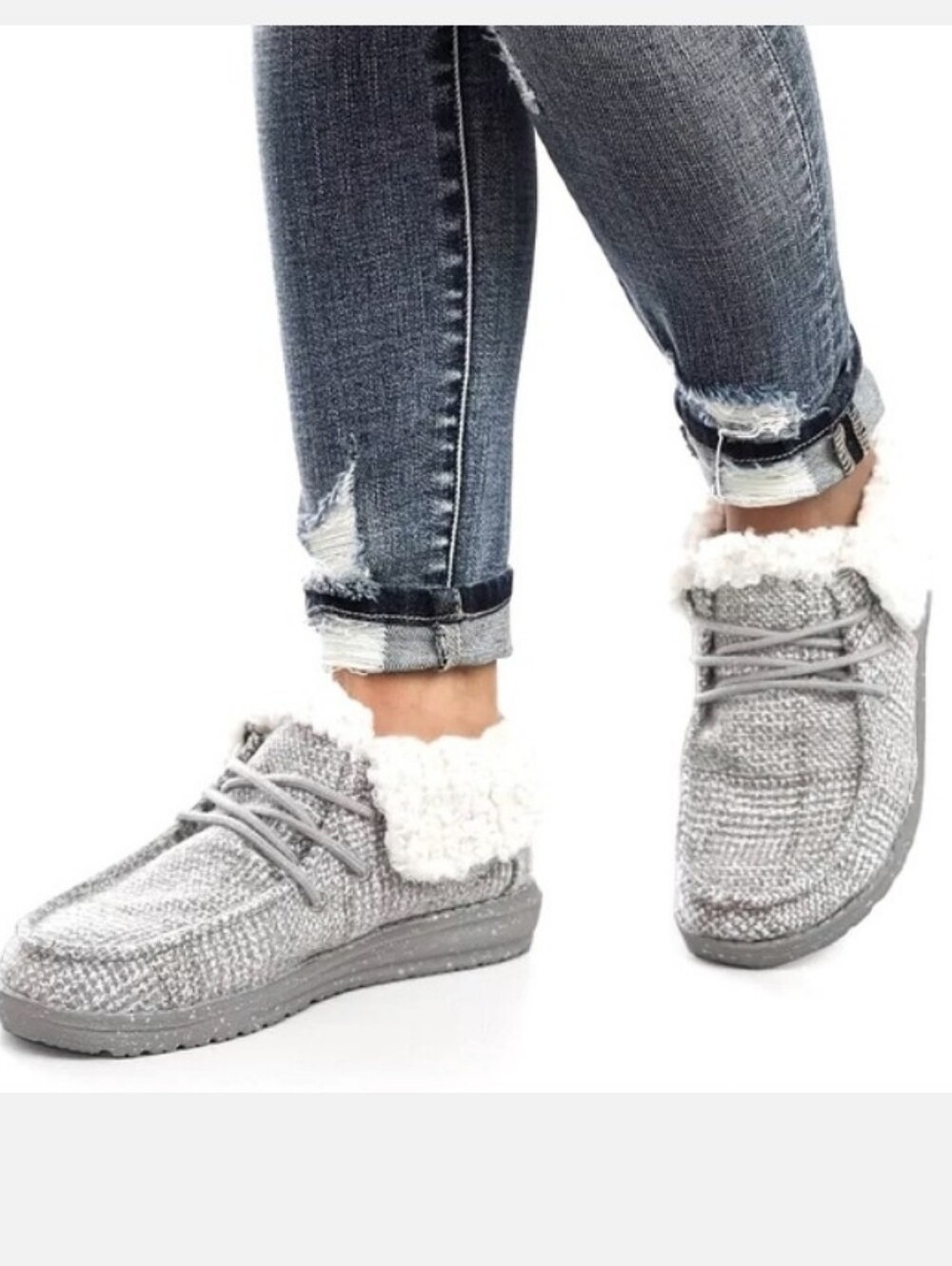Hey Dude Britt Womens Sherpa Ankle Boots Grey Knit Remix Comfort Shoes Size 8